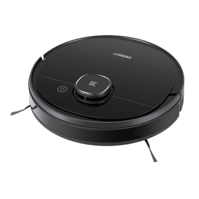 Aspirador robô preto DEEBOT redondo com escovas laterais