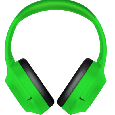 Auscultadores verdes com almofadas pretas