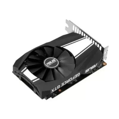 Placa gráfica Asus GeForce GTX preta com cooler grande e faixas brancas