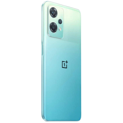 Smartphone verde água com câmera dupla e logótipo OnePlus
