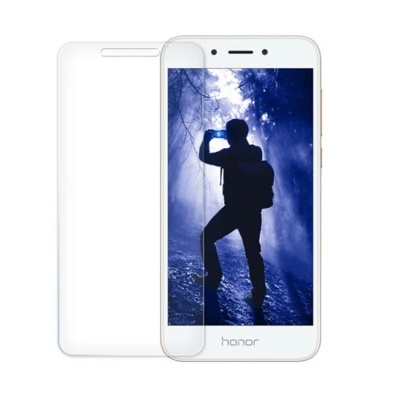 Smartphone Honor branco com película protetora transparente e ecrã com imagem em azul