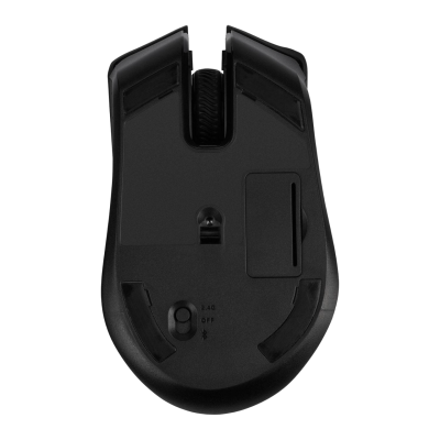 Rato de computador sem fios preto visto de baixo