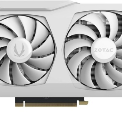 Placa gráfica branca com dois ventiladores grandes ZOTAC