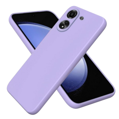 Smartphone com capa lilás e duas câmaras