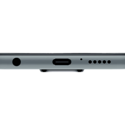 Parte inferior de telemóvel prateado com portas e grelha