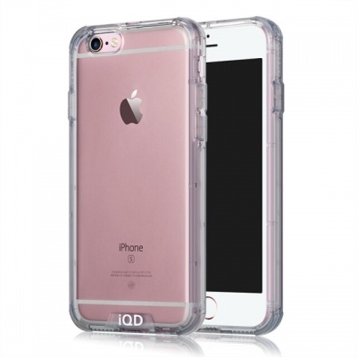iPhone 6s rosa com capa protetora transparente vista de frente e atrás