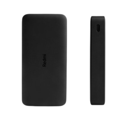 Power bank preto Redmi visto de frente e de lado