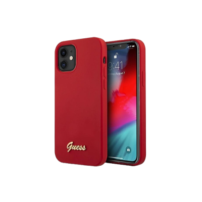 Capa vermelha para smartphone com logotipo dourado Guess