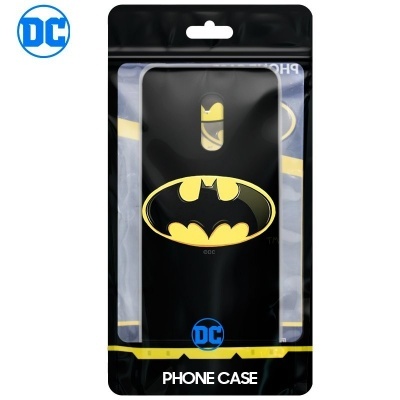 Capa de telemóvel preta com logótipo do Batman em embalagem preta