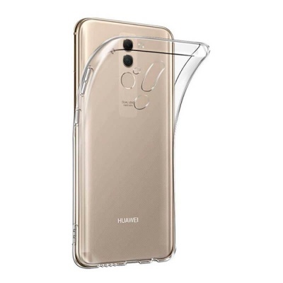 Smartphone Huawei dourado com capa protetora transparente flexível