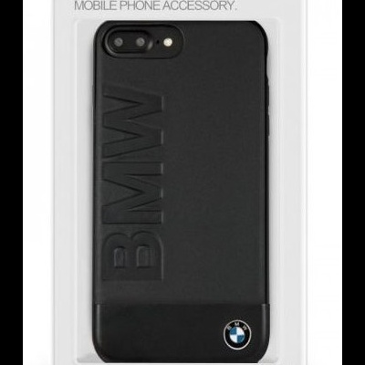 Estojo preto para telemóvel com logo BMW e texto BMW em relevo