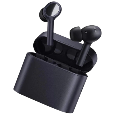 Auriculares sem fios pretos com estojo de carregamento preto