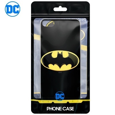 capa de telefone preta com logótipo amarelo e preto do Batman em embalagem