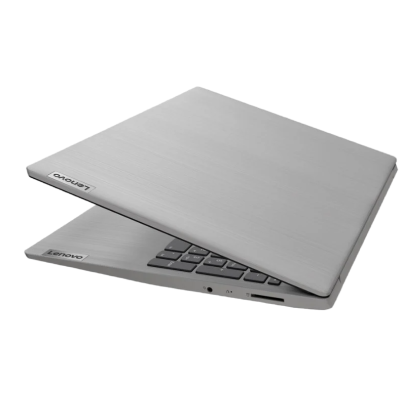 Portátil Lenovo cinzento metálico parcialmente aberto