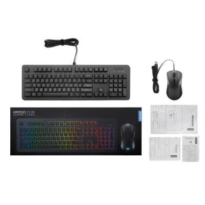 Teclado e rato Lenovo Legion KM300 RGB para jogos com embalagem e manuais