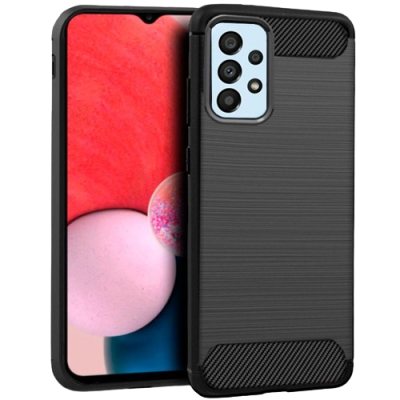 Smartphone com capa protetora preta e ecrã abstrato colorido