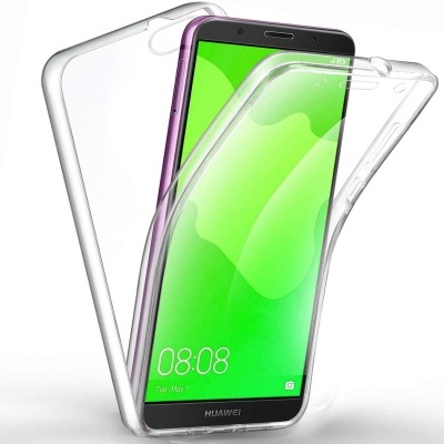Smartphone Huawei com ecrã verde e capas transparentes de proteção