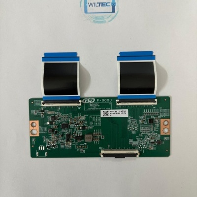 Placa eletrónica verde com cabos flexíveis e etiqueta T55UHD-ASS5 sobre fundo branco com logótipo WILTEC