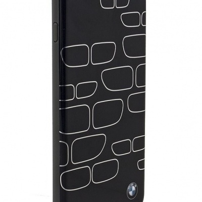Capa preta para telemóvel com padrão branco e logótipo BMW