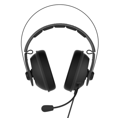 Fones de ouvido pretos com microfone e cabo