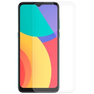 Smartphone com protetor de ecrã transparente em fundo branco