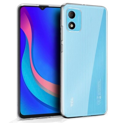 Smartphone azul claro com duas câmaras e ecrã frontal com notch