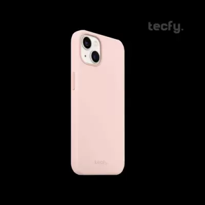 Capa rosa clara para smartphone com abertura dupla para câmaras e logotipo tecfy