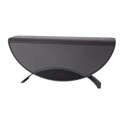 Coluna de som semicircular cinzenta com suporte e visor digital