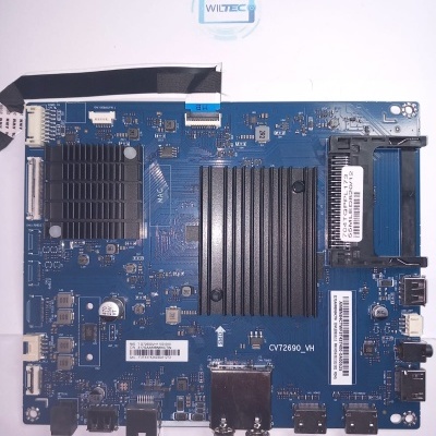 Placa eletrónica azul com dissipadores térmicos e conectores