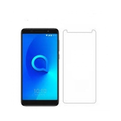 Smartphone preto com ecrã azul e protetor de ecrã transparente ao lado