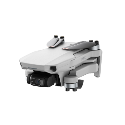 Drone DJI Mini 2 dobrado cinzento claro com hélices