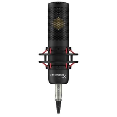 Microfone preto HyperX com grelha metálica e suporte de suspensão