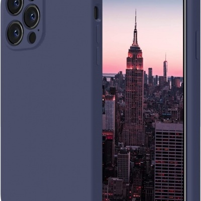 Capa silicone azul para smartphone com telemóvel mostrando Empire State Building.