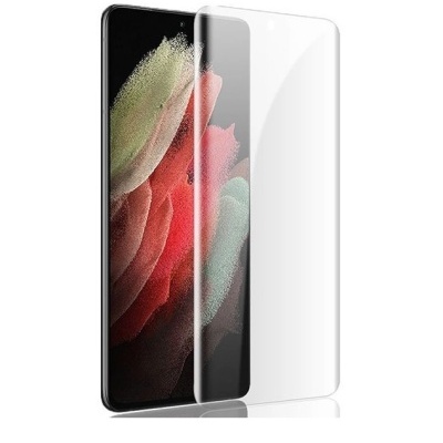 Smartphone preto com película protetora transparente à frente