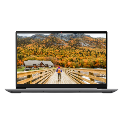 Portátil cinzento com imagem de paisagem outonal no ecrã