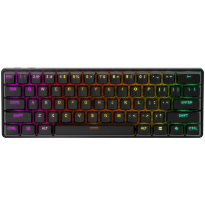 Teclado mecânico compacto com iluminação RGB e teclas negras