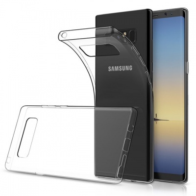 Telemóvel Samsung preto com capa protetora transparente flexível
