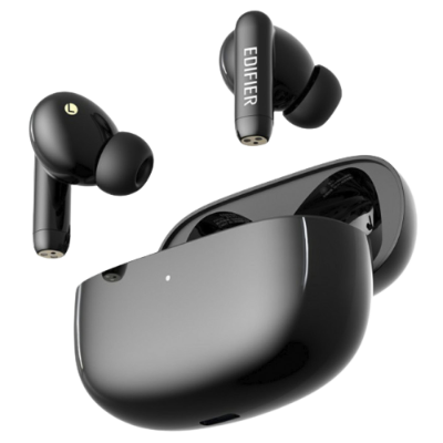 Auriculares sem fios pretos EDIFIER com estojo de carregamento preto