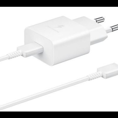 Carregador de parede branco com cabo USB-C e ficha tipo europeu