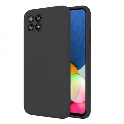 Capa protetora preta para smartphone com recortes para câmeras vista de lado