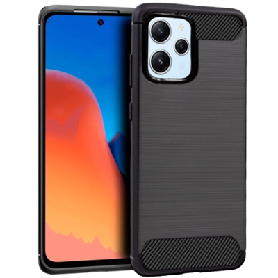 Telemóvel com capa protetora preta texturizada e ecrã colorido