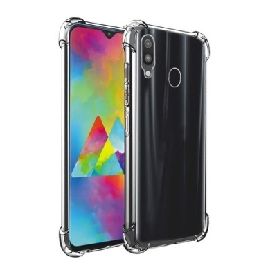 Smartphone preto com capa protetora transparente