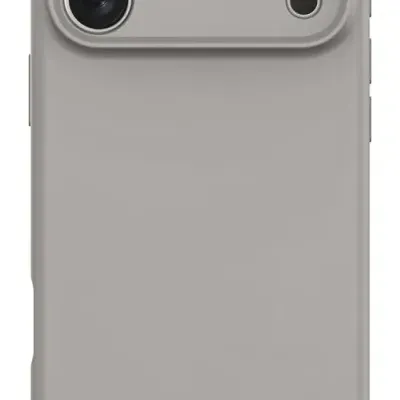 Capa protetora cinza para smartphone com recortes para câmaras