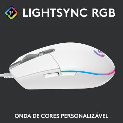 Rato de computador branco com iluminação RGB e logótipo 'G'