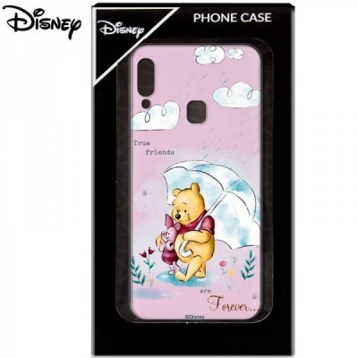 Capa de telemóvel Disney rosa com Winnie the Pooh e Leitão a segurar guarda-chuva