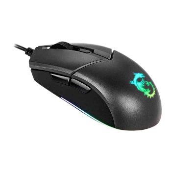 Rato de computador preto com iluminação LED e botões laterais