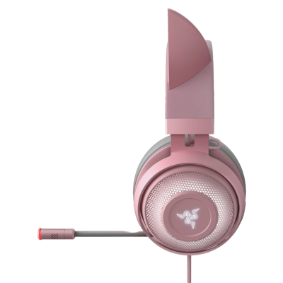 Auricular gaming cor-de-rosa com microfone e logótipo