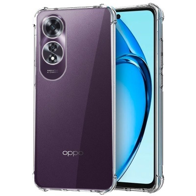 Smartphone OPPO roxo com capa transparente e ecrã azul