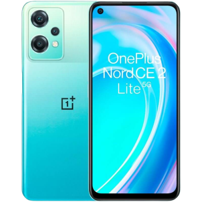Smartphone OnePlus Nord CE 2 Lite 5G em azul degrade com ecrã e câmara dupla