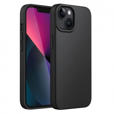 Smartphone com capa protetora preta e ecrã colorido ligado